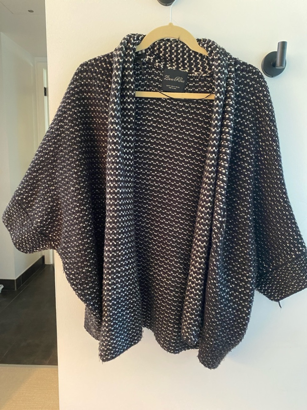 Zara Black & White Open-Front Knit Cape